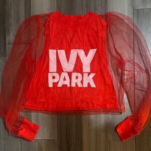 IVY PARK Red Mesh Sleeve Festival Top